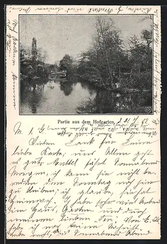 AK Düsseldorf-Obercassel, Partie aus dem Hofgarten
