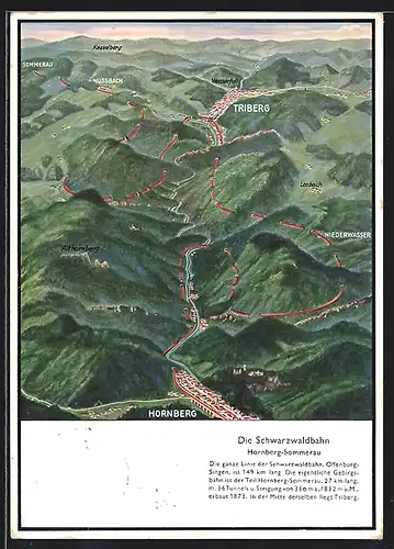 AK Hornberg, kartographische Darstellung der Schwarzwaldbahn