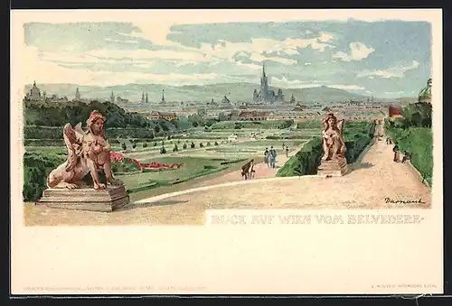 Lithographie Wien, Blick vom Belvedere