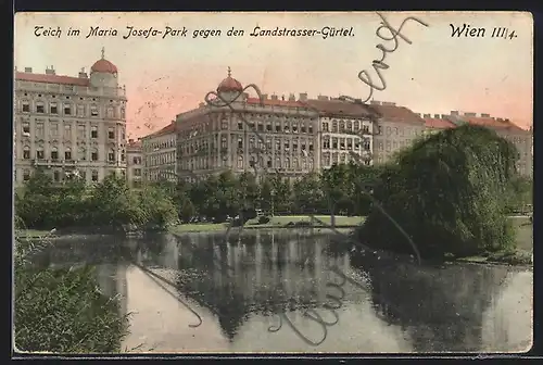 AK Wien, Teich im Maria Josefa-Park gegen den Landstrasser-Gürtel