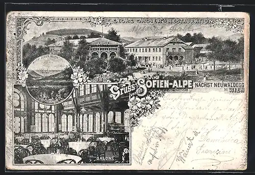 Künstler-AK Wien, Georg Groiers Restaurant auf der Sofien-Alpe, Salon