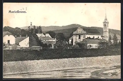 AK Wien-Mariabrunn, Uferpartie mit Kirche