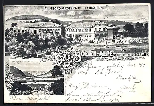 Künstler-AK Wien, Georg Groiers Restaurant auf der Sofien-Alpe