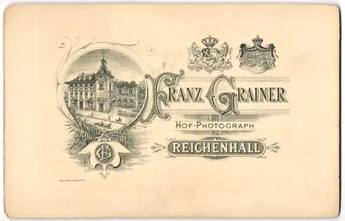 Fotografie Franz Grainer, Reichenhall, Ansicht Reichenhall, Blick auf das Ateliersgebäude mit Werbeaufschrift