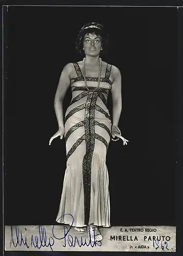 AK Opernsängerin Mirella Paruto in Aida, mit original Autograph