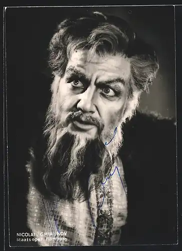 AK Opernsänger Nicolai Ghiaurov mit zweifarbigem Vollbart, mit original Autograph