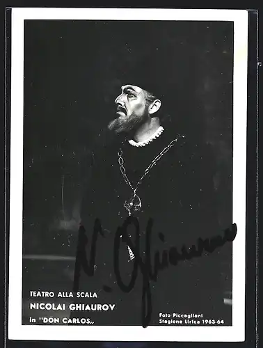 AK Opernsänger Nicolai Ghiaurov in Don Carlos, mit original Autograph