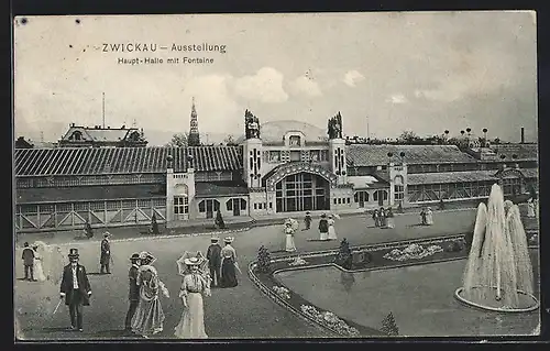 AK Zwickau, Gewerbe- und Industrie-Ausstellung 1906, Haupt-Halle mit Fontaine