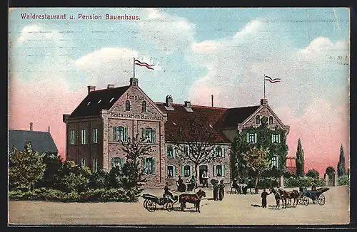 Künstler-AK Düsseldorf-Rath, Waldrestaurant und Pension Bauenhaus