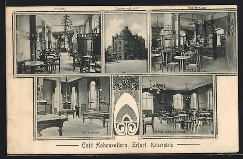 AK Erfurt, Café Hohenzollern, Kaiserplatz Billardsaal, Buffet-Raum, etc.