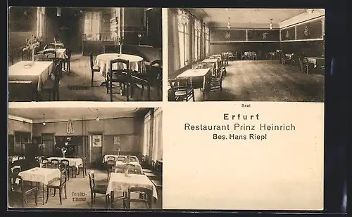 AK Erfurt, Restaurant Prinz Heinrich Hans Riepl, Innenansichten