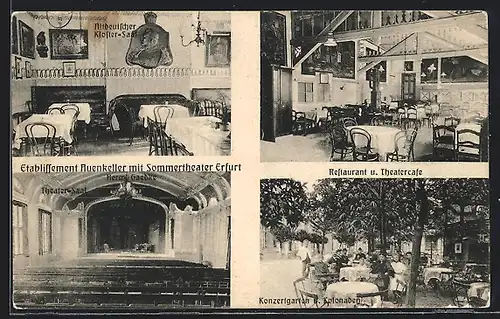 AK Erfurt, Gasthaus Auenkeller, Innenansichten Altdeutscher Kloster-Saal, Theater-Saal & Restaurant und Theatercafe