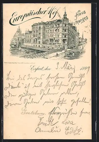 Lithographie Erfurt, Hotel Europäischer Hof