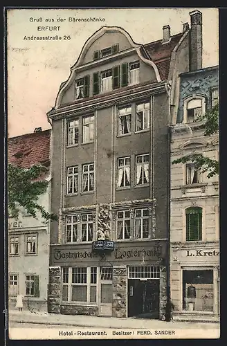 AK Erfurt, Hotel-Restaurant Bärenschänke F. Sander, Andreasstrasse 26, Strassenansicht