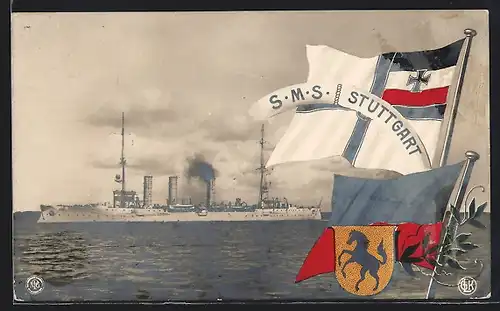 AK Kriegsschiff SMS Stuttgart nimmt Fahrt auf, Reichskriegsflagge