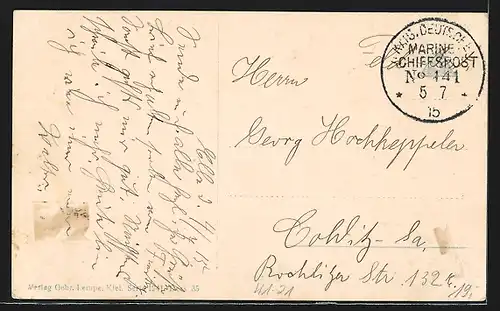 AK Kriegsschiff SMS Stuttgart nimmt Fahrt auf, Reichskriegsflagge