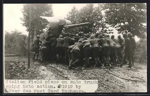 AK Italian Field piece on auto truck going into action 1919