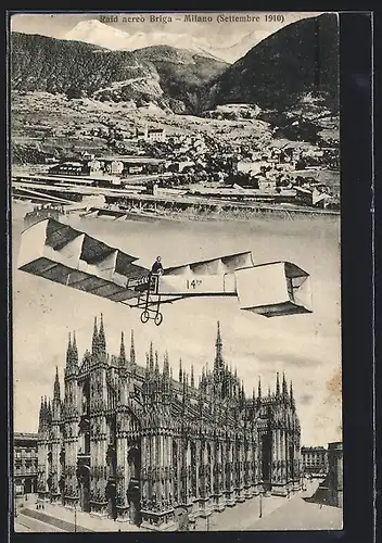 AK Milano, Flugzeug über dem Dom, Fliegeraufnahme von Briga 1910