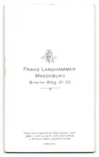 Fotografie Franz Langhammer, Magdeburg, Breite-Weg 21-22, Bürgerliches Ehepaar, er mit gezwirbeltem Schnurrbart