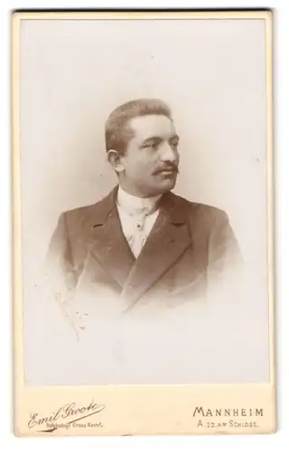 Fotografie Emil Groote, Mannheim, Am Schloss 22, Bürgerlicher Herr mit weisser, breiter Krawatte und Schnurrbart