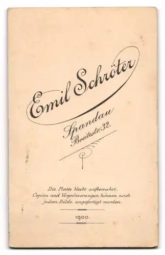 Fotografie Emil Schröter, Spandau, Breitestr. 32, Junge Dame mit zurückgebundenem Haar