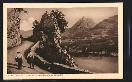 AK Walensee, Partie an der Poststrasse von Weesen nach Amden