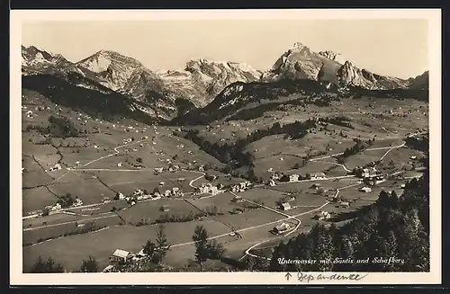 AK Unterwasser, Ortsansicht mit Säntis und Schafberg