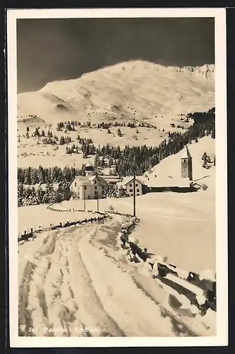 AK Parpan, Schlössli in verschneiter Landschaft