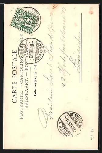 Künstler-AK Basel, Mann geht durchs Tor