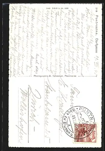 AK Pontresina, Pferdewagen in der Dorfgasse