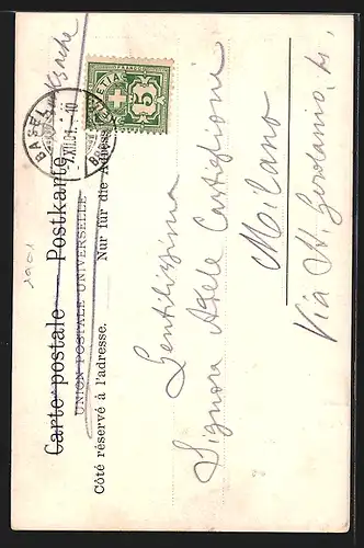 AK Basel, Partie an der Alten Rheinbrücke