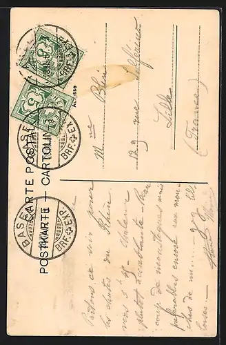 AK Basel, Rathausturm und Marktplatz