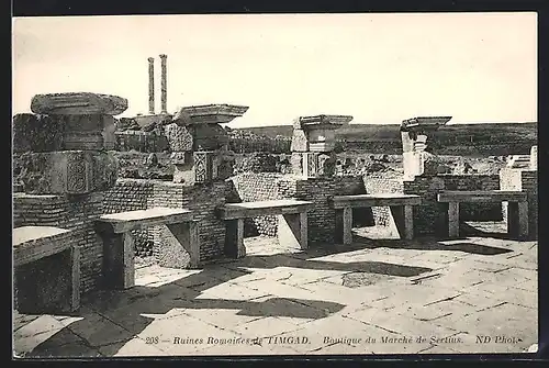 AK Timgad, Ruines romaines, Boutiques du Marché de Sertius, Ausgrabung, römische Ruinen