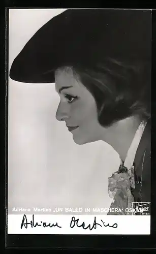 AK Opernsängerin Adriana Martino in Un Ballo in Maschera, original Autograph