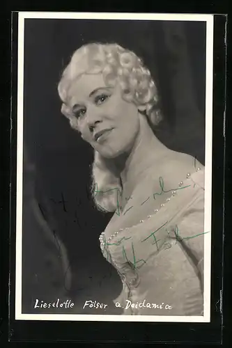 AK Opernsängerin Lieselotte Fölser als Deidamia, original Autograph