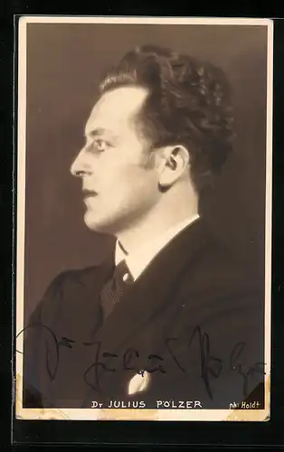 AK Opernsänger Julius Pölzer im Profil, mit original Autograph