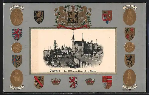 AK Anvers, le Débarcadère et le Steen, Wappen