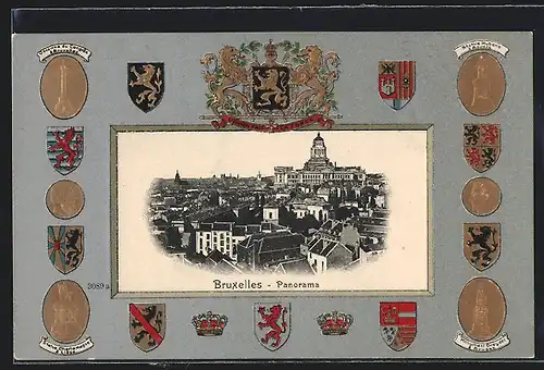 AK Brüssel / Bruxelles, Stadt-Panorama, Wappen