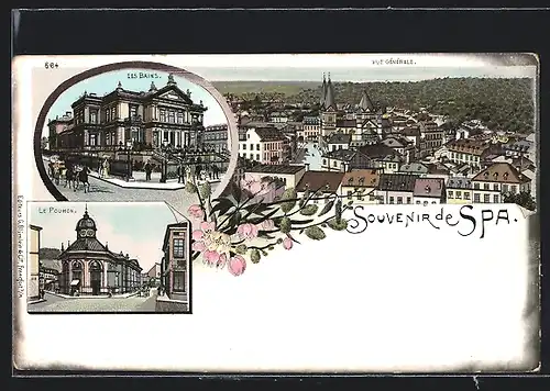 Lithographie Spa, Les Bains, le Pouhon, vue générale