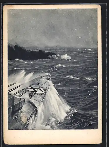 AK Deutsche Kreuzer der Kriegsmarine im Kampf