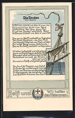 AK Die Emden - Gedicht von Karl Escher