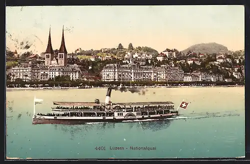 AK Luzern, Dampfer Stadt Luzern am Nationalquai
