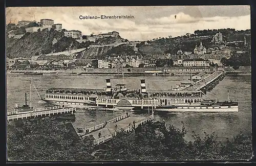AK Koblenz, Rheindampfer Kaiserin Auguste Victoria vor der Festung Ehrenbreitstein