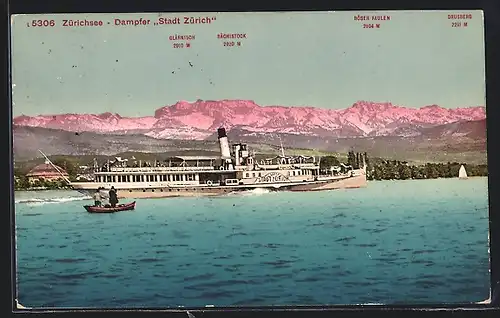 AK Dampfer Stadt Zürich auf dem Zürichsee