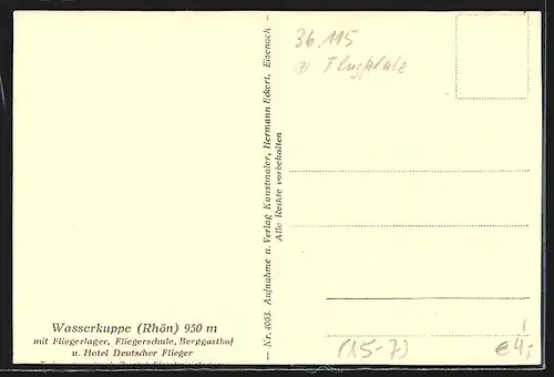 AK Fliegerlager, Fliegerschule, Berggasthof und Hotel Deutscher Flieger a. d. Wasserkuppe