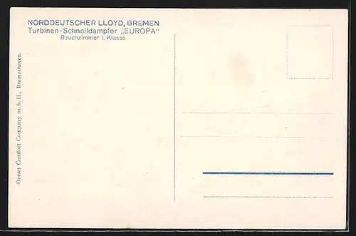 AK Dampfer Europa, Rauchzimmer 1. Klasse