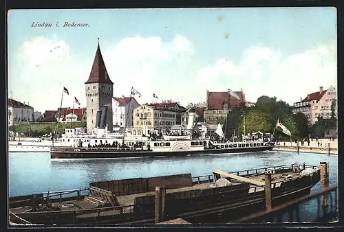 AK Lindau i. Bodensee, Dampfer Kaiserin Maria Theresia im Hafen