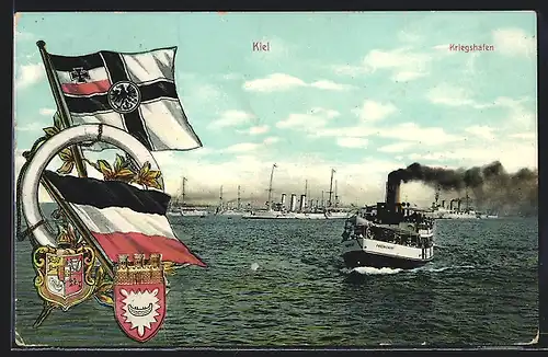 AK Kiel, Kriegshafen, Dampfer Friedrichsort, Wappen
