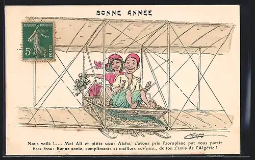 Künstler-AK Kinder in einem Flugzeug