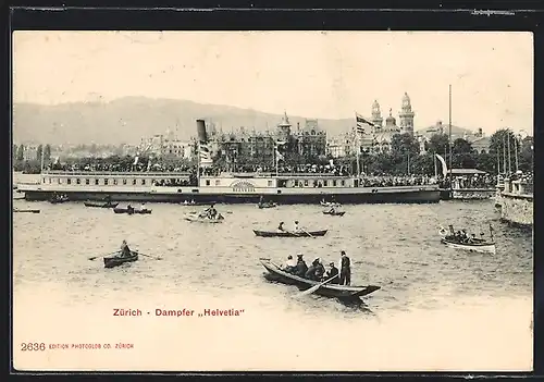 AK Zürich, Dampfer Helvetia mit Stadtblick